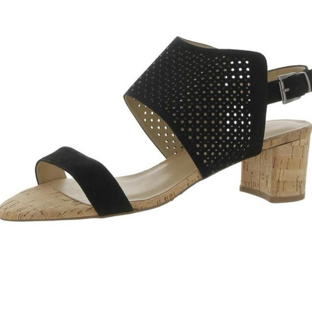 Anthropologie Vaneli Suede Sling Back Cork Block Heel Sandals Size 9.5 Bohemian